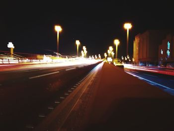 Light trails on road at night