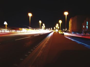 Light trails on road at night