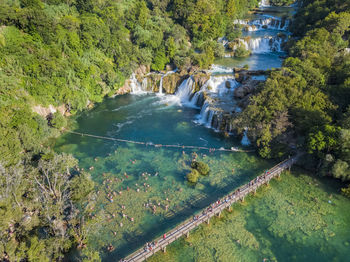 Aerial view of the bridge on skradinski buk waterfall