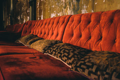 Cushions in row on sofa