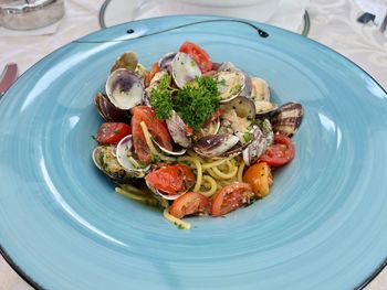 Spaghetti with clams, italian food.