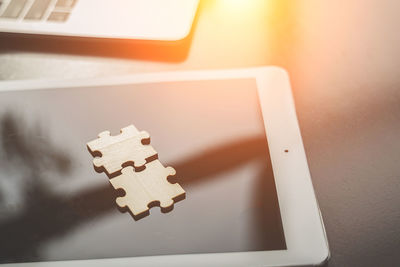 High angle view of toy on table