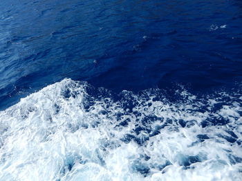 High angle view of wake in sea