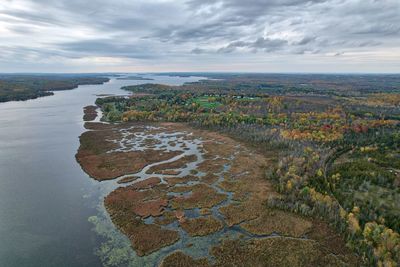 Drone photo of lake in the summer