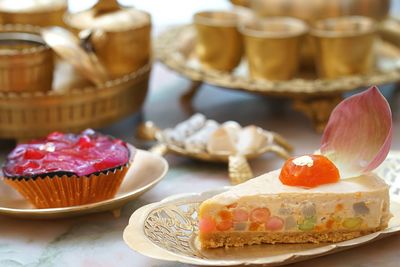 Close-up of cake in plate on table