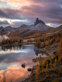 Scenic view of lake against sky during sunset