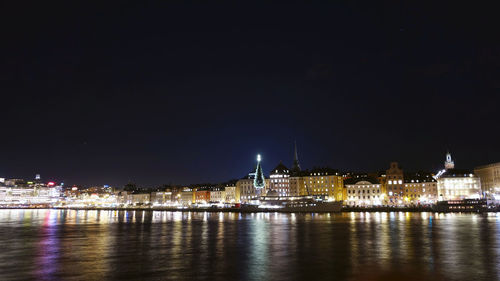 Illuminated buildings in city at night