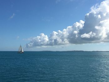 Sailboat sailing on sea against sky in bermuda 