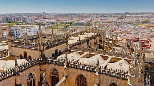 High angle view of buildings in city