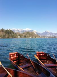 Scenic view of lake against clear blue sky