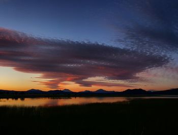 Scenic view of lake against sky during sunset