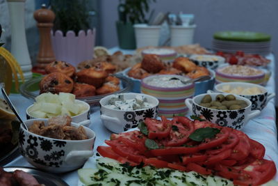Close-up of food served on table