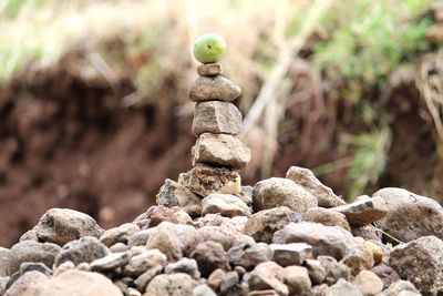 Stack on stones and fruit
