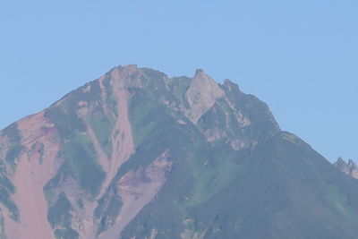 Low angle view of mountain range against clear sky