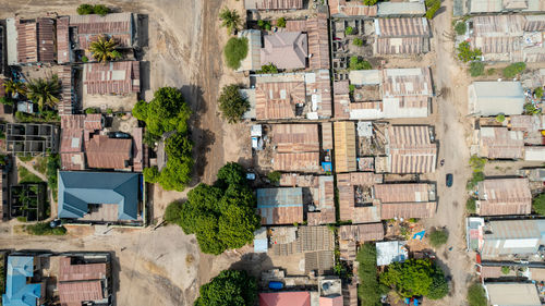 High angle view of buildings in city