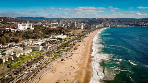 High angle view of beach against sky