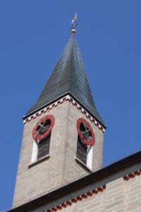 Low angle view of building against clear blue sky