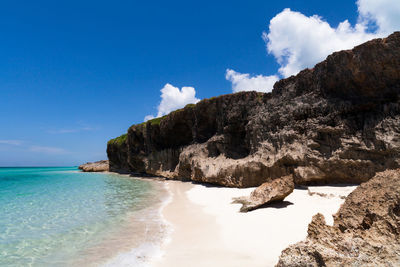 View of beach against blue sky