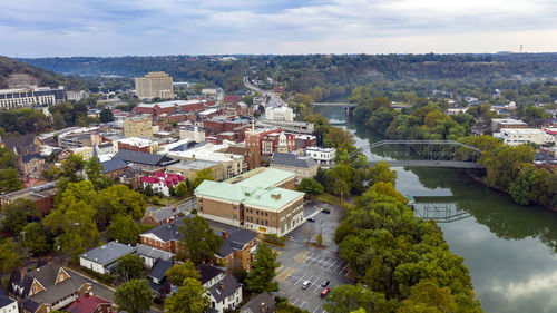 High angle view of townscape against sky