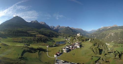 Panoramic view of landscape and mountains against sky