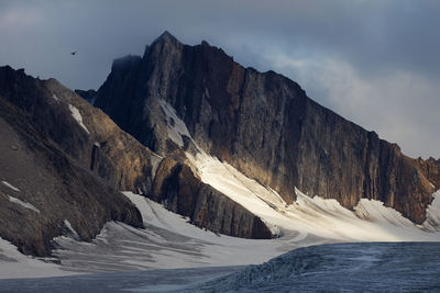 Panoramic view of snowcapped mountains against sky