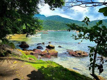 Scenic view of lake against sky