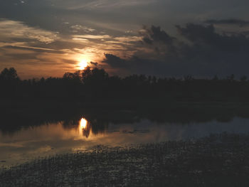 Scenic view of lake against sky during sunset