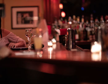 View of wine glasses on table