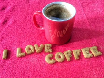 Close-up of coffee cup on table