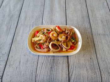 High angle view of food in bowl on table