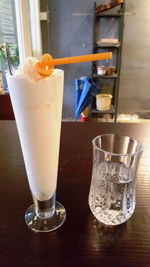 Close-up of beer glass on table