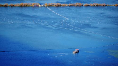 High angle view of fishing net in sea