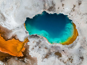 Aerial view of grand prismatic spring in midway geyser basin
