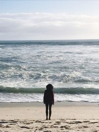 Rear view of woman looking at sea against sky