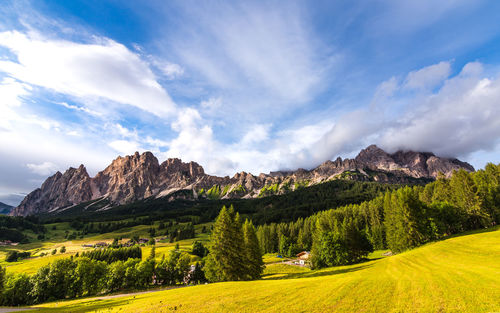 Scenic view of landscape and mountains against sky