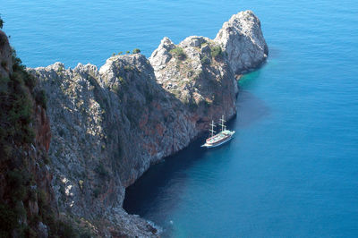 High angle view of rocks by sea