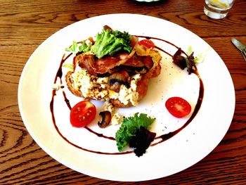 Close-up of food served on table