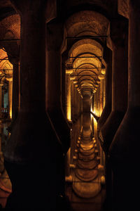 Illuminated corridor in temple