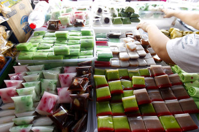 High angle view of multi colored candies in store