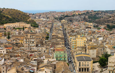 High angle view of townscape against sky