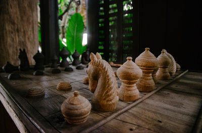 Close-up of chess pieces on board