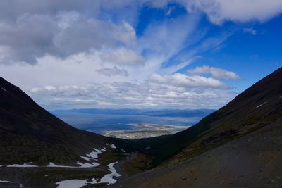 Scenic view of mountains against sky