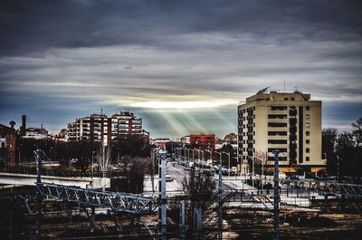 View of city against cloudy sky