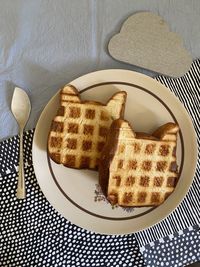 High angle view of breakfast served on table