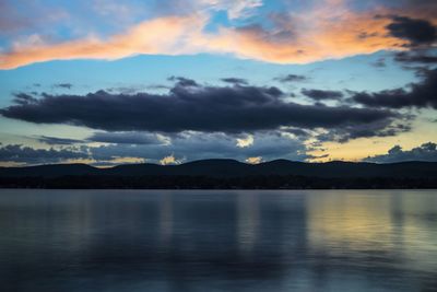 Scenic view of lake against sky during sunset