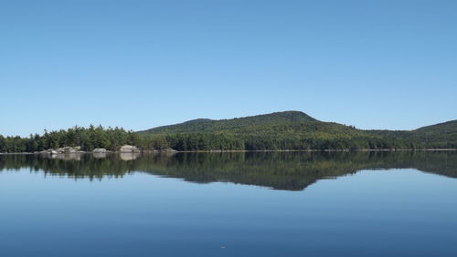 Scenic view of calm lake against clear sky