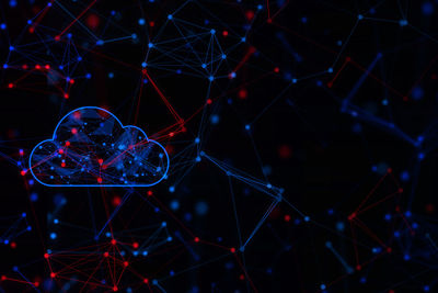 Digital composite image of cloud with networking against black background