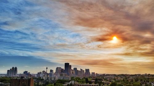 View of city at sunset