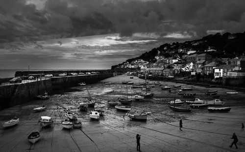 High angle view of boats in sea