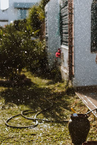 Wet glass window in rainy season